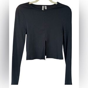ASOS Black Ribbed Long-Sleeve Crop Top with Center Front Slit